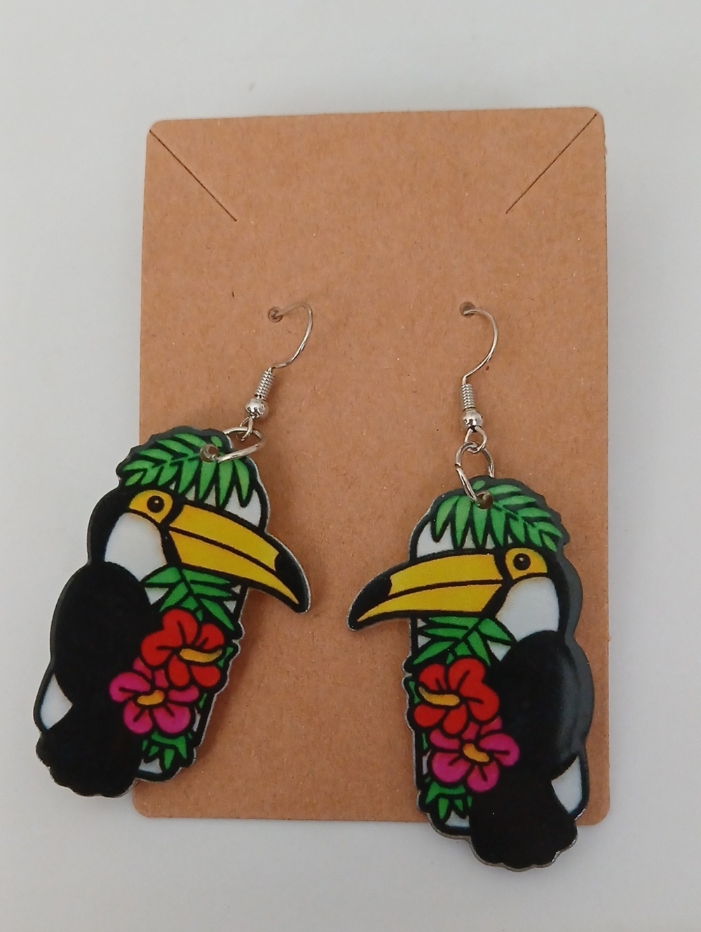 Fashion Jewelry Tropical Toucan Earrings - Black, Yellow, Green, Pink, Red